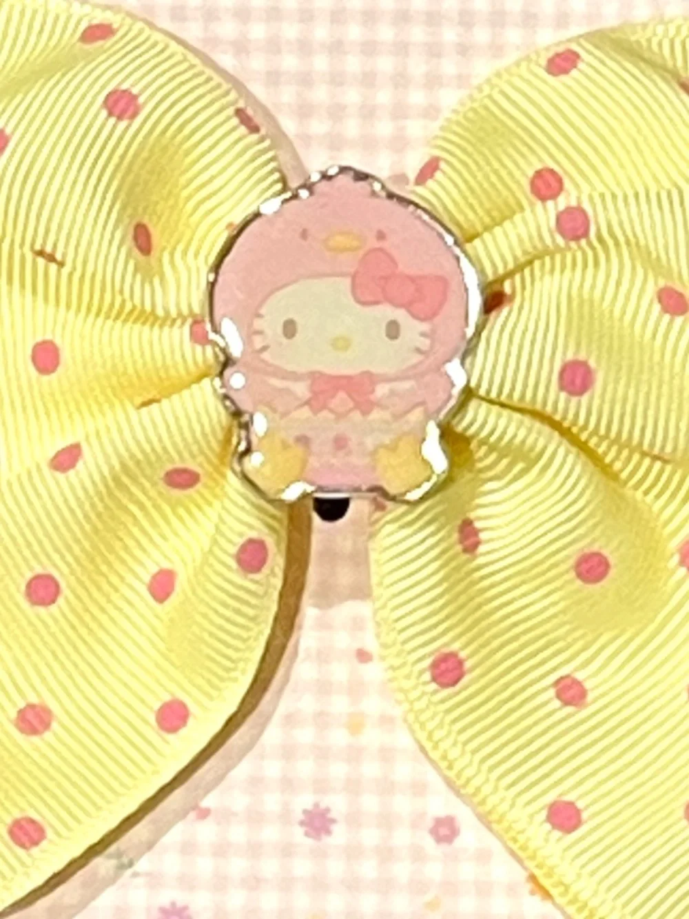 Hello Kitty yellow bow clip w/ pink polka dots, NWT, Sanrio